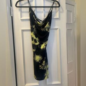 Elegant Black and Yellow Tie-Dye Dress